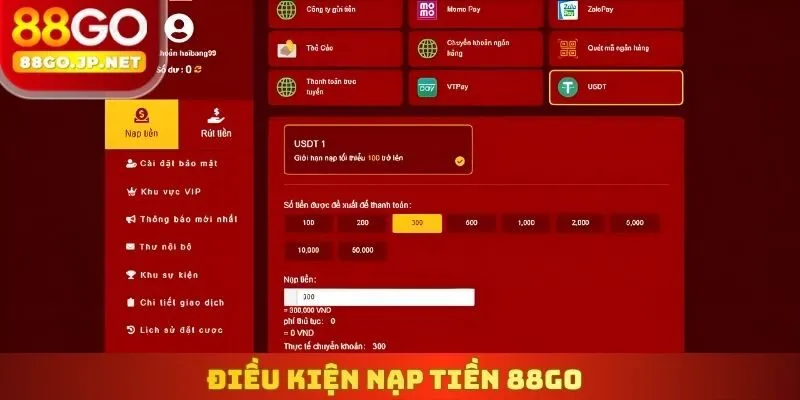 Điều kiện Nạp Tiền 88go